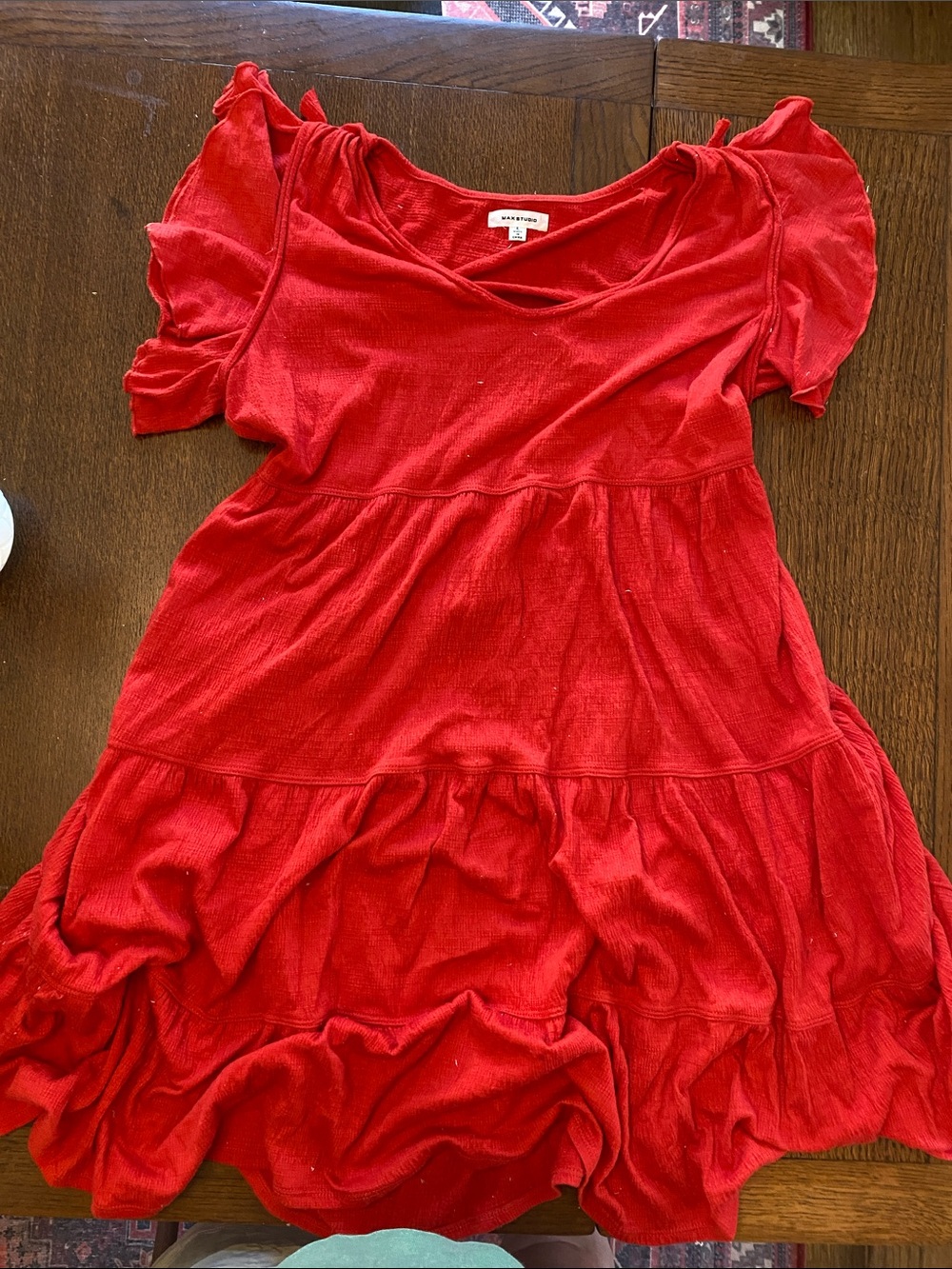 Max Studio Red Tiered Ruffle Casual Dress